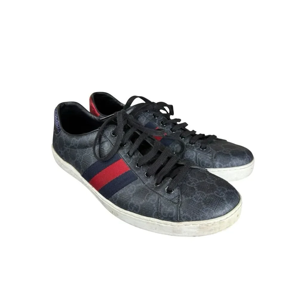 Gucci Ace GG Supreme Web Sneakers Black Grey Canvas Men’s Size 11